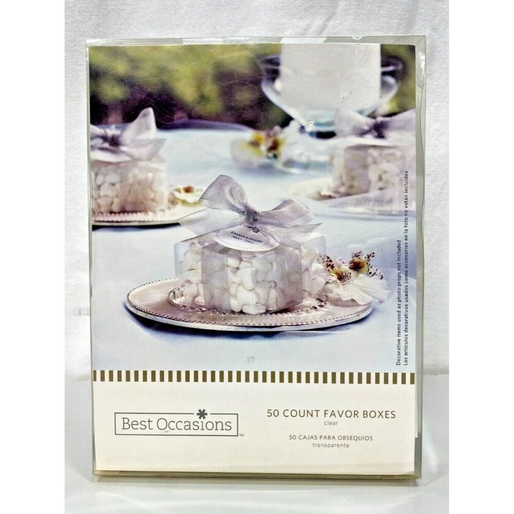 Best Occasions 50 Count Favor Boxes Clear with Platinum Ribbons NEW